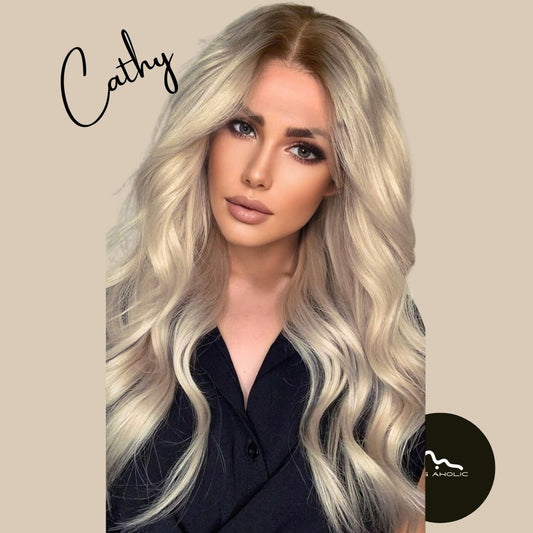 CATHY【WA-BL66030-1】 28" Lace Front Body Wavy Synthetic Blonde wig for Daily Use/Party