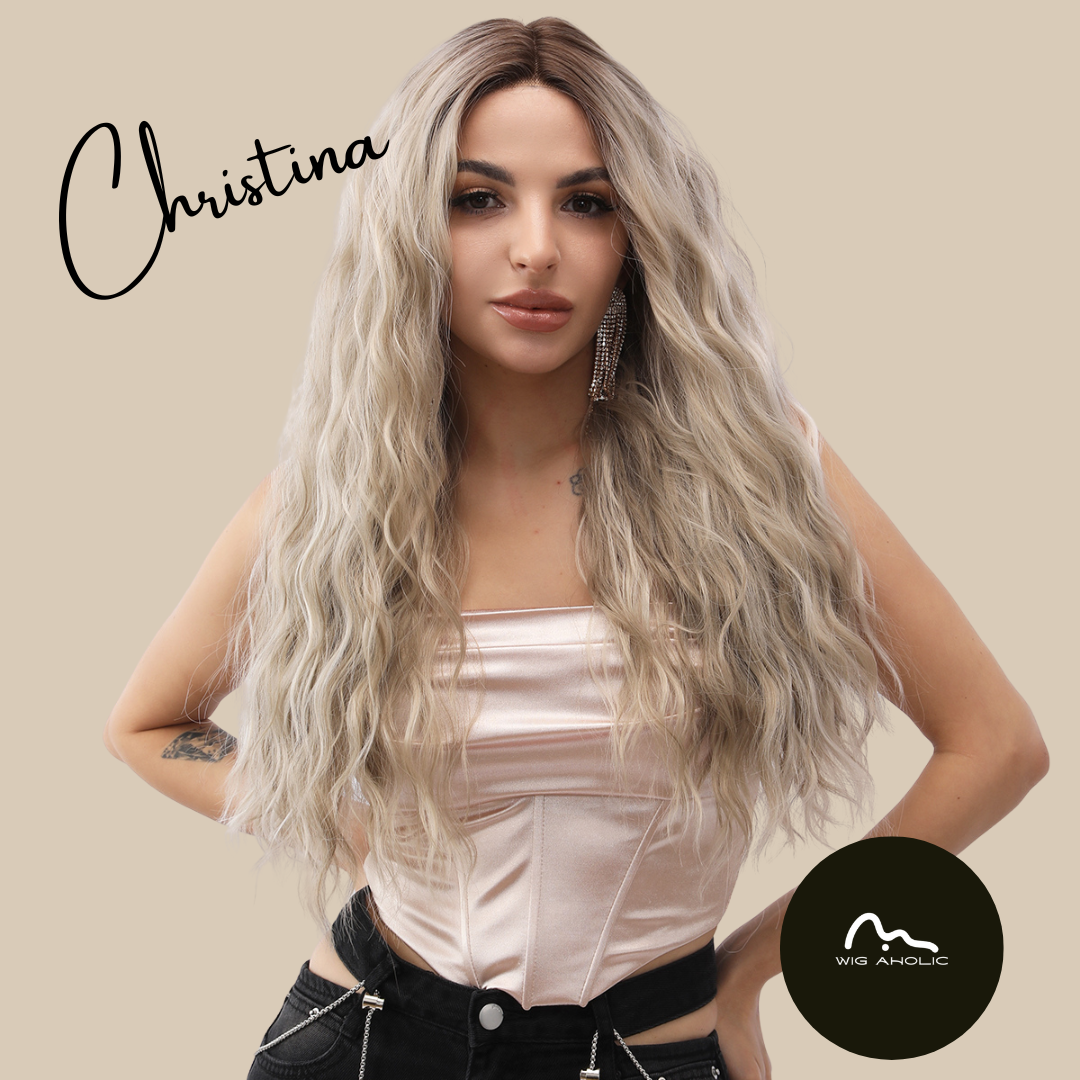 Christina 【WA-SM9017】 Hot Sale Ombre  Blonde  Wavy Wig 26 inch Synthetic Lace Frontal  Daily or Party