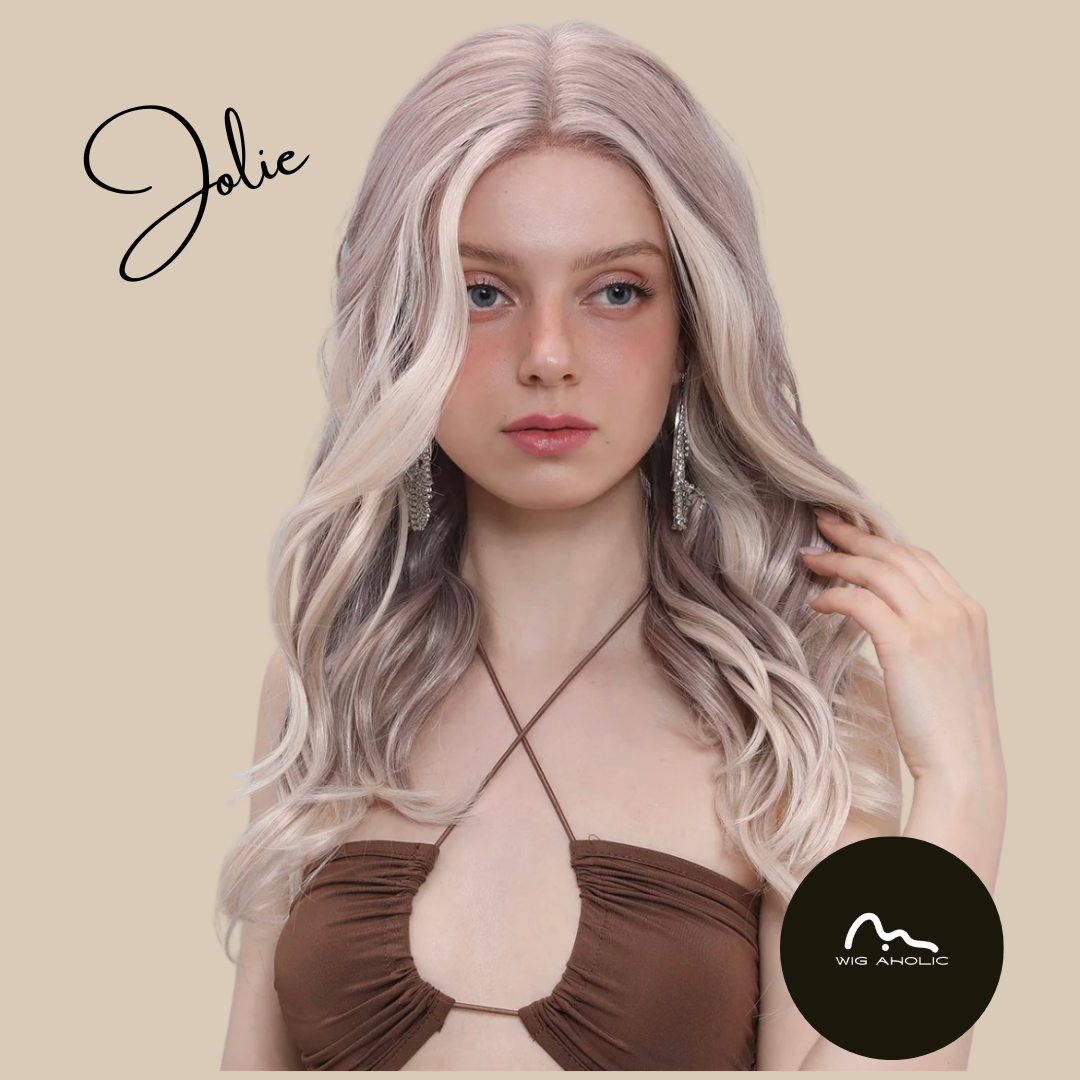 JOLIE【WA-SM9027】 24" Ombre Pink Blonde Loose Wavy Lace Front Synthetic Wigs for Daily Use/Party