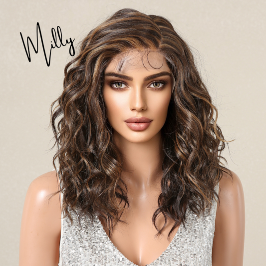 Milly 【WA-11099-1】 Hot Sale Brunette Wavy Wig 22 inch Synthetic Lace Frontal  Daily or Party