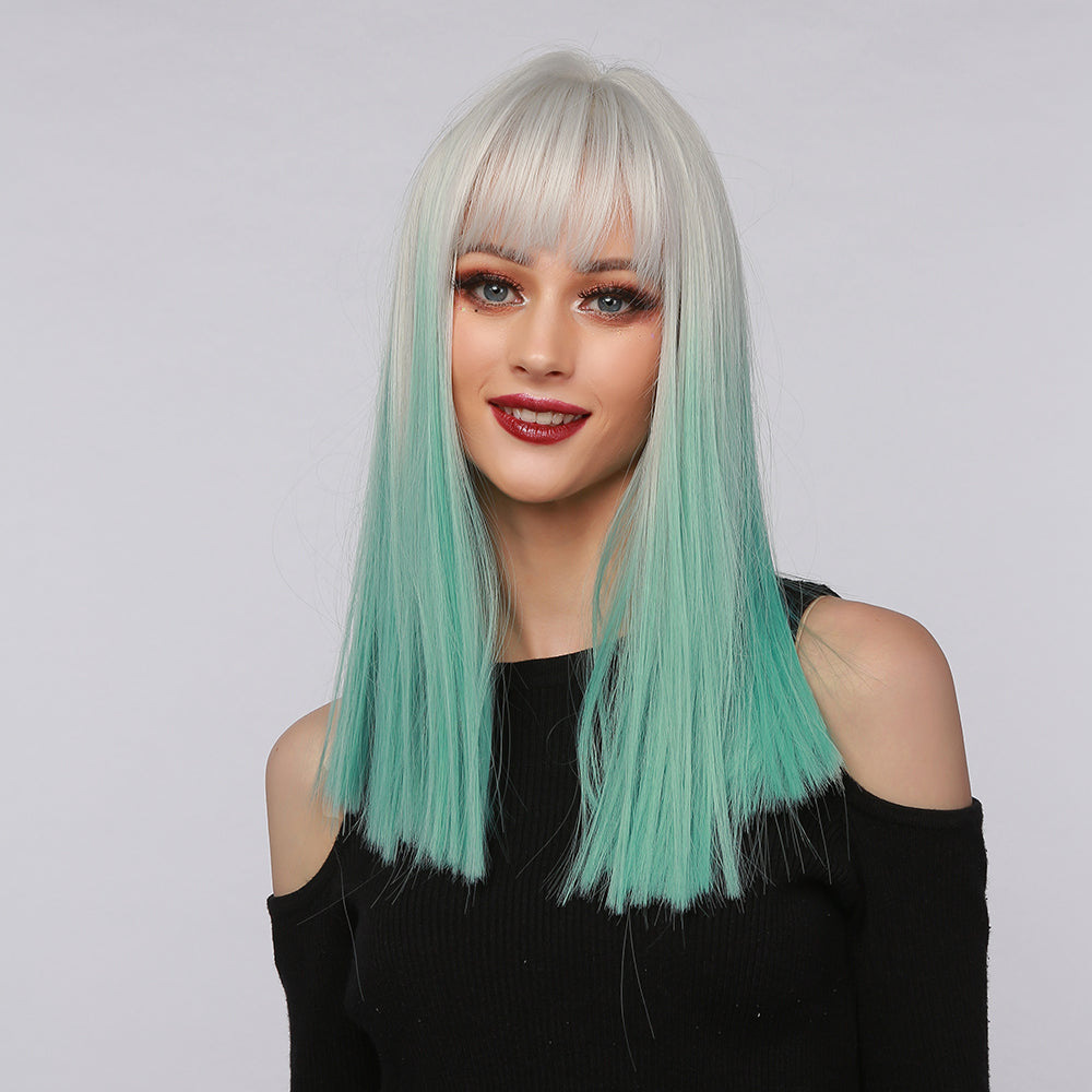 ISLA【WA-LAIC6045】 24" Straight Split Color Wigs for Women, Trendy Wig Synthetic  for Daily Use or Party