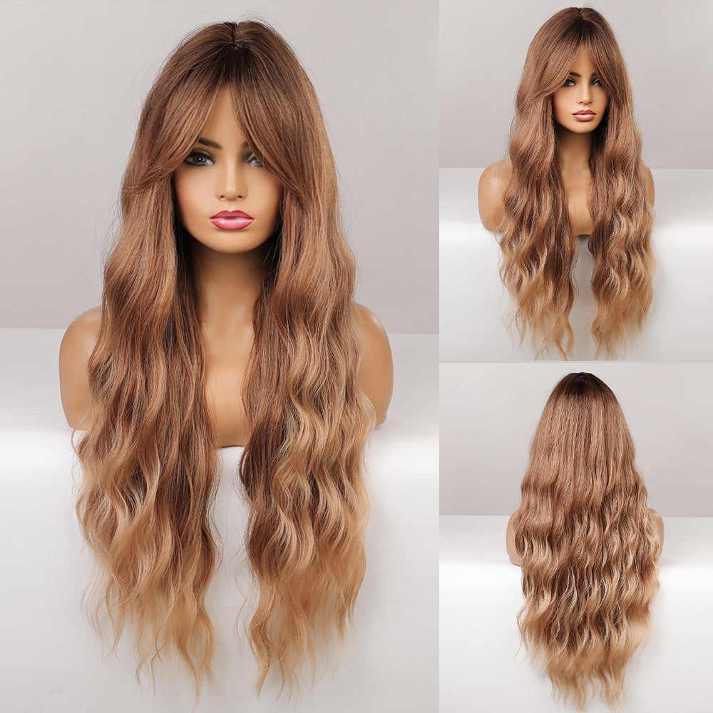 JUNIPER【WA-LAIC6118】28inches Honey Brown Body Wave Synthetic Machine-Made Wig  Heat Resistant Fiber Hair Daily or Party