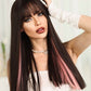 LEAH【WA-XYMW8268-4】 24" Straight Black Pink Highlight Color Wigs for Women, Trendy Wig Synthetic  for Daily Use or Party