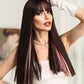 LEAH【WA-XYMW8268-4】 24" Straight Black Pink Highlight Color Wigs for Women, Trendy Wig Synthetic  for Daily Use or Party