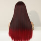 EUDORA【WA-XY9053】24inches Gradient Black Red Synthetic Machine-Made Wig Natural Straight  Machine Made Heat Resistant Fiber Hair Daily or Party