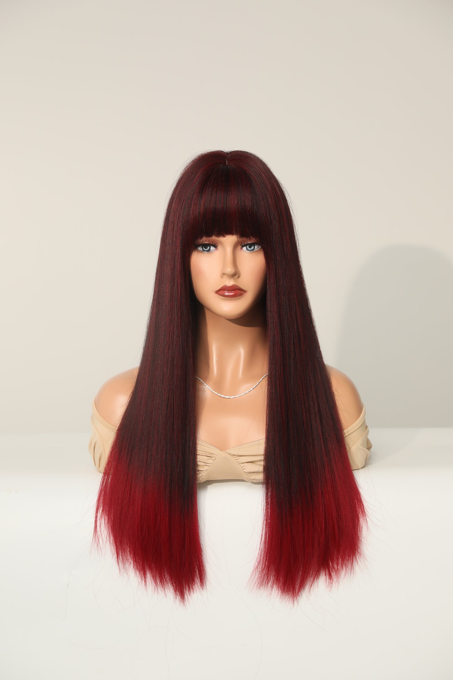 EUDORA【WA-XY9053】24inches Gradient Black Red Synthetic Machine-Made Wig Natural Straight  Machine Made Heat Resistant Fiber Hair Daily or Party