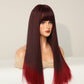 EUDORA【WA-XY9053】24inches Gradient Black Red Synthetic Machine-Made Wig Natural Straight  Machine Made Heat Resistant Fiber Hair Daily or Party