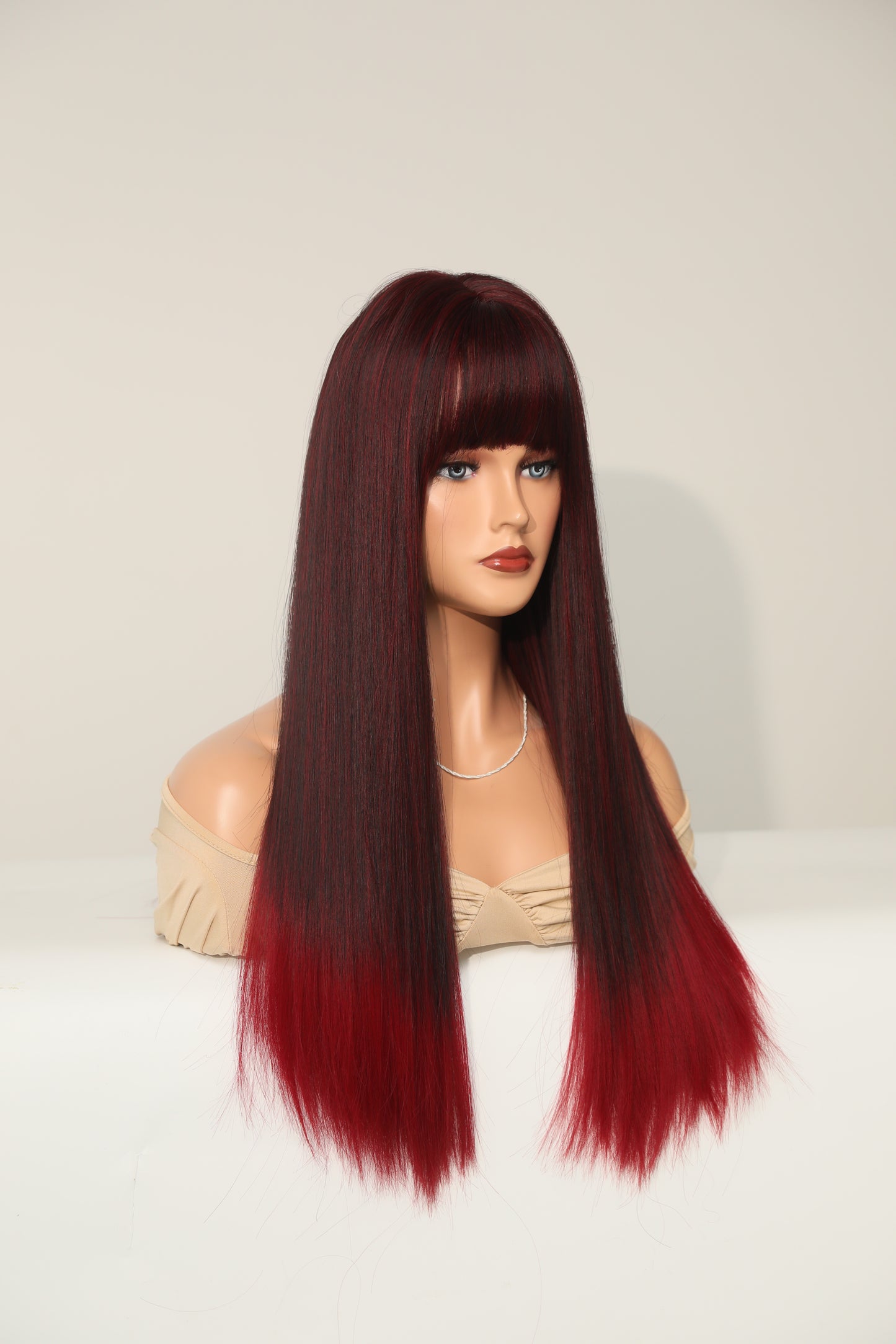 EUDORA【WA-XY9053】24inches Gradient Black Red Synthetic Machine-Made Wig Natural Straight  Machine Made Heat Resistant Fiber Hair Daily or Party