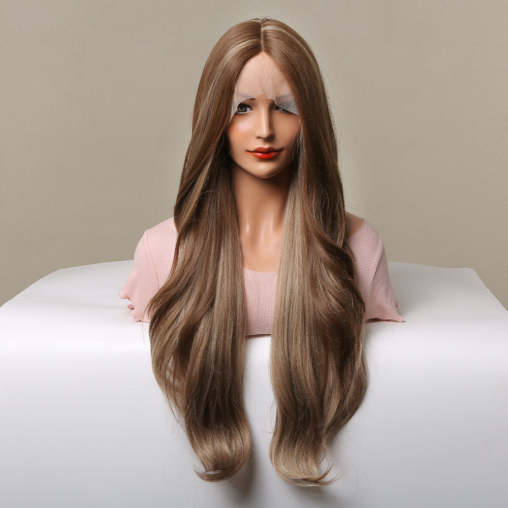 LIGA【WA-YJBL11044-1】26inches T-Part Frontal Lace Honey Brown Highlight  Body Wave Wig  Synthetic Daily or Party