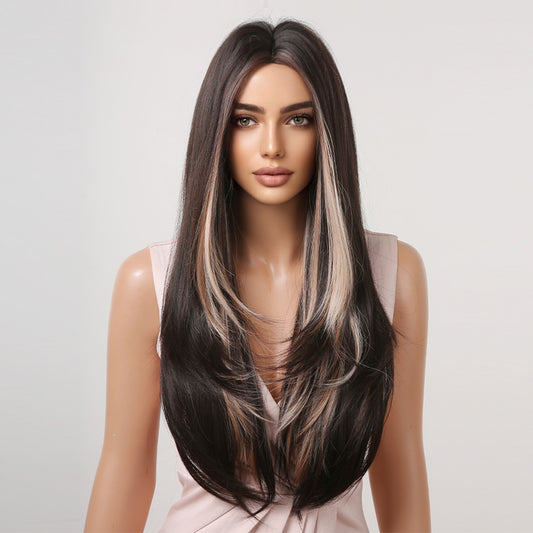 CALLIE【WA-LALC2030-2】 Dark Blonde Brown Highlight Straight Wig 26 inch Synthetic Trending for Women Daily or Party