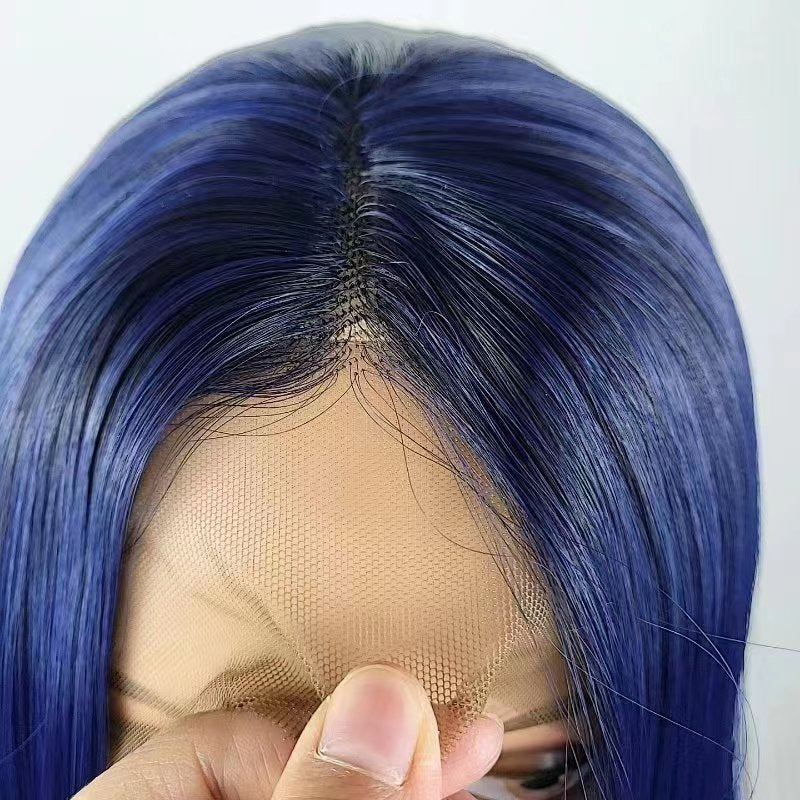 ANN【WA-STW012】24inches 13*3 lace front wigs dark blue synthetic wigs