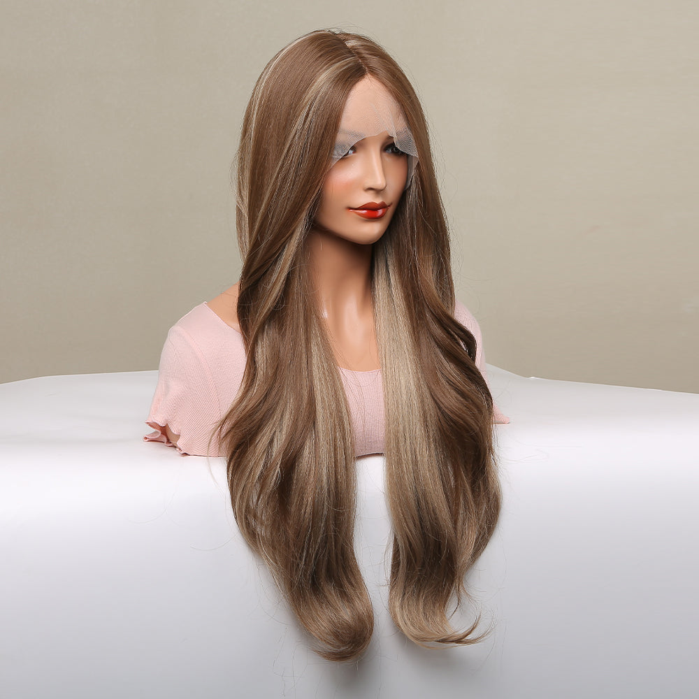 LIGA【WA-YJBL11044-1】26inches T-Part Frontal Lace Honey Brown Highlight  Body Wave Wig  Synthetic Daily or Party