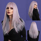TARA【 WA-XY0345】24inches Long Straight Synthetic Hair Wigs Light Purple and Pink Heat Resistant Fiber Hair Full Machine Wig with Bangs For Fashion Women(24 Inches)