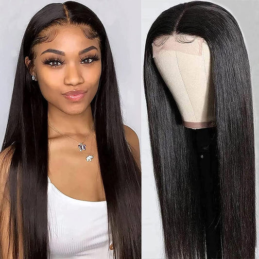 RACHEL【WA-NF004】 4x4 Lace Front Wigs Human Hair Straight with Baby Hair 150% Density Natural Black 20 inches