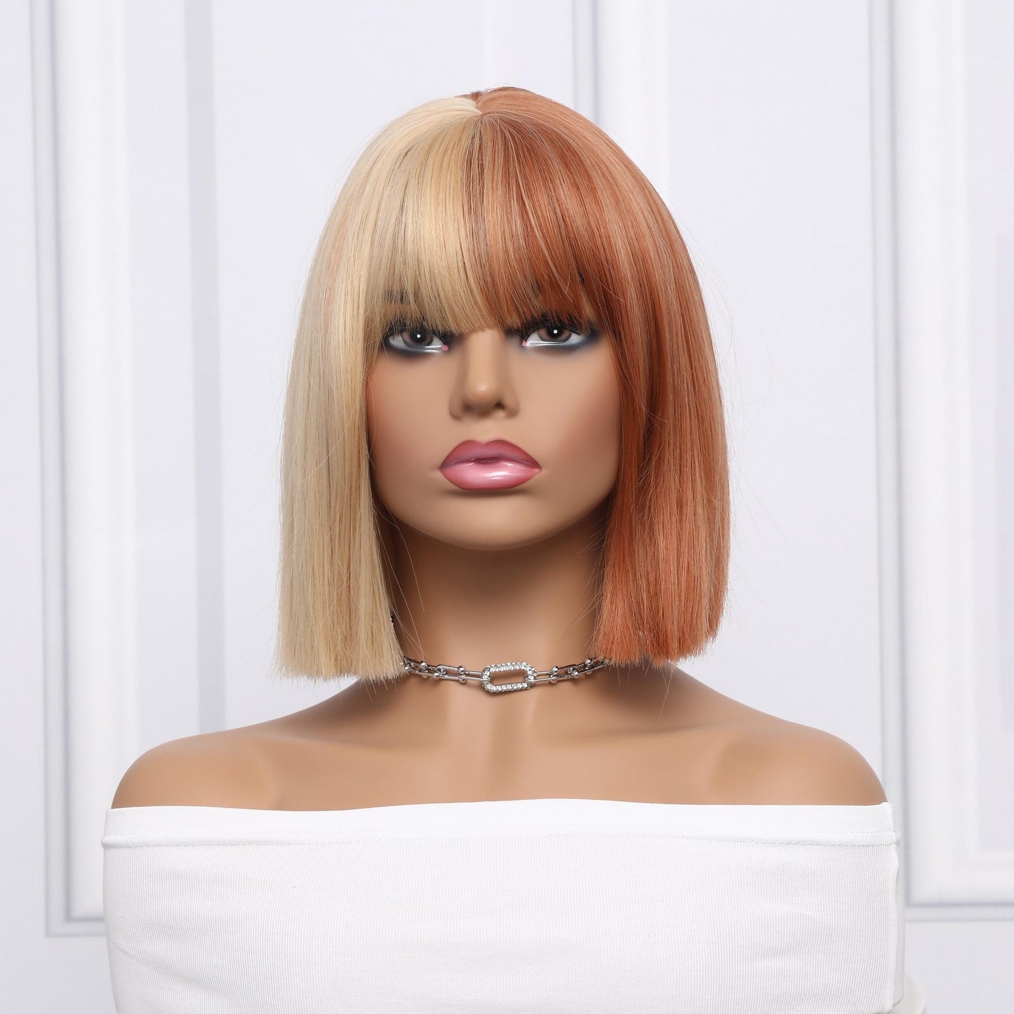 SALLY【WA-SM6164】12inches Short Straight Bob Wigs for Women Synthetic Wig dual color with Bangs for Cosplay Daily Party