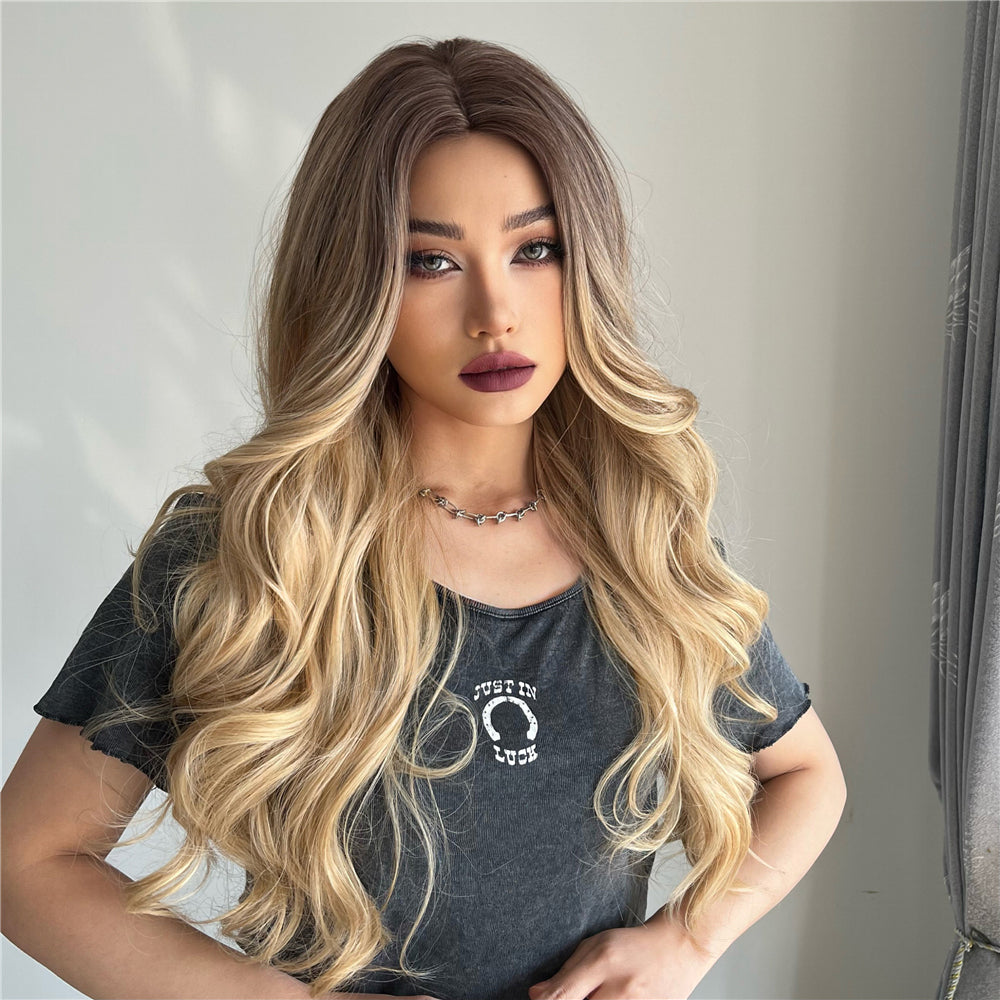 SOPHIA【WA-LALC5018-1】 26" Long Wavy Lace Wigs for Women, Blonde With Highlights Wig,Long Loose Body Wave Wig Synthetic  for Daily Use