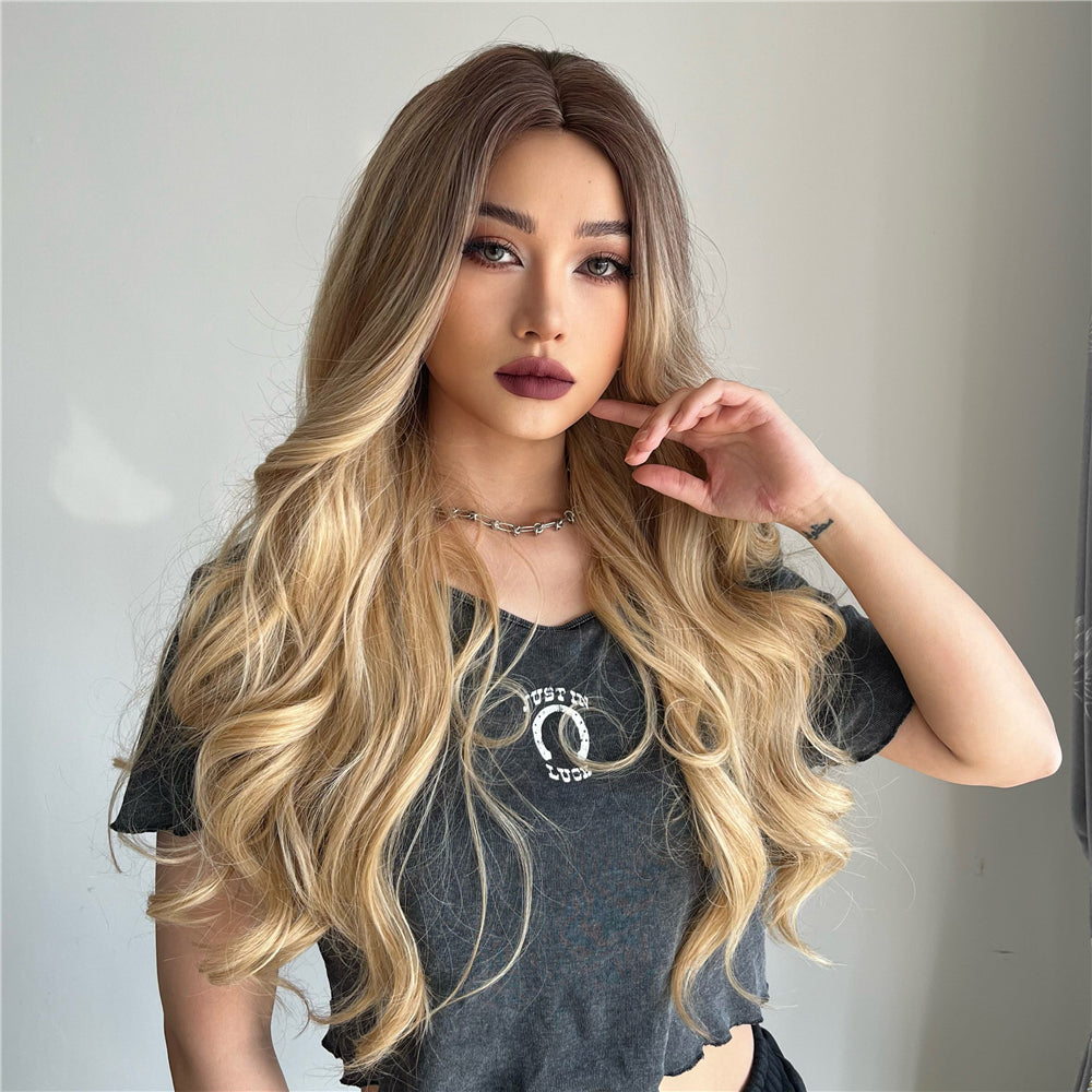 SOPHIA【WA-LALC5018-1】 26" Long Wavy Lace Wigs for Women, Blonde With Highlights Wig,Long Loose Body Wave Wig Synthetic  for Daily Use