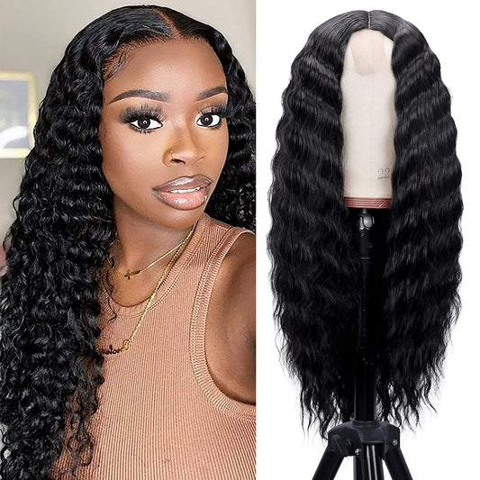 MELISSA【WA-WATER010】30 inches Water Wave Lace Frontal Wig Natural Black Synthetic Wig