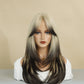PORTIA【WA-XY9039】25inches Ombre Blonde Brown Wigs Synthetic High Temperature Resistant Straight with bangs  Wig Daily or Party
