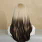 PORTIA【WA-XY9039】25inches Ombre Blonde Brown Wigs Synthetic High Temperature Resistant Straight with bangs  Wig Daily or Party