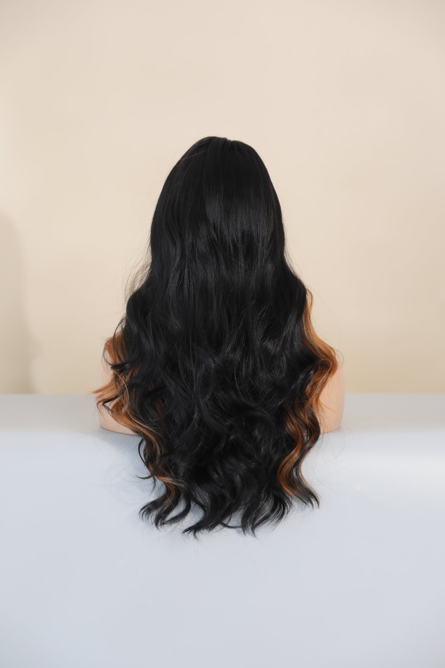 KAYLANI【WA-XY9066】22inches Long Wavy Wigs  Black Orange/Pink Highlight  Middle Part Body Wave Wig Party or Daily