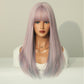 TARA【 WA-XY0345】24inches Long Straight Synthetic Hair Wigs Light Purple and Pink Heat Resistant Fiber Hair Full Machine Wig with Bangs For Fashion Women(24 Inches)