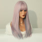 TARA【 WA-XY0345】24inches Long Straight Synthetic Hair Wigs Light Purple and Pink Heat Resistant Fiber Hair Full Machine Wig with Bangs For Fashion Women(24 Inches)
