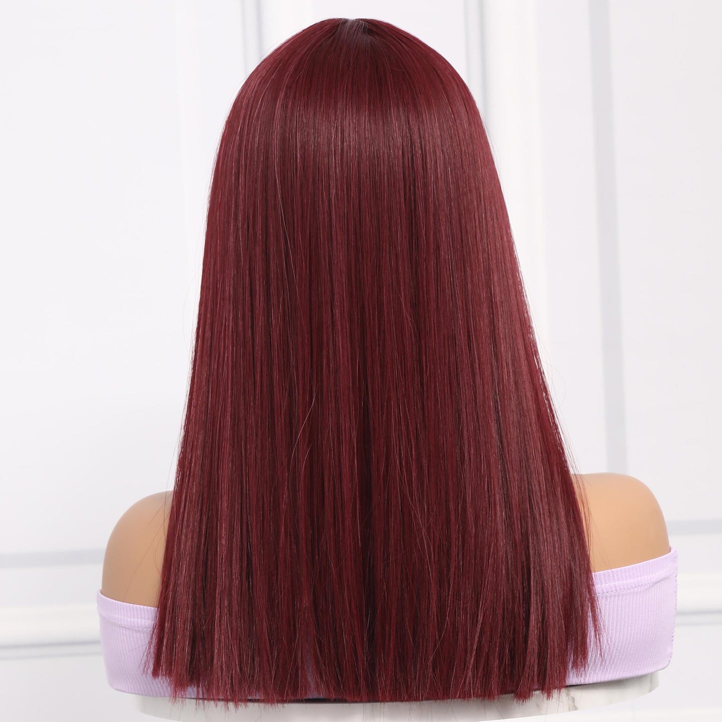 ANITA【WA-SM477】18inches Red Wine  Wig with Bangs,Straight Shoulder Length Wigs , Synthetic Heat Resistant  Party Costume Cosplay Wig for Women Girls Daily Wear Colorful Wigs