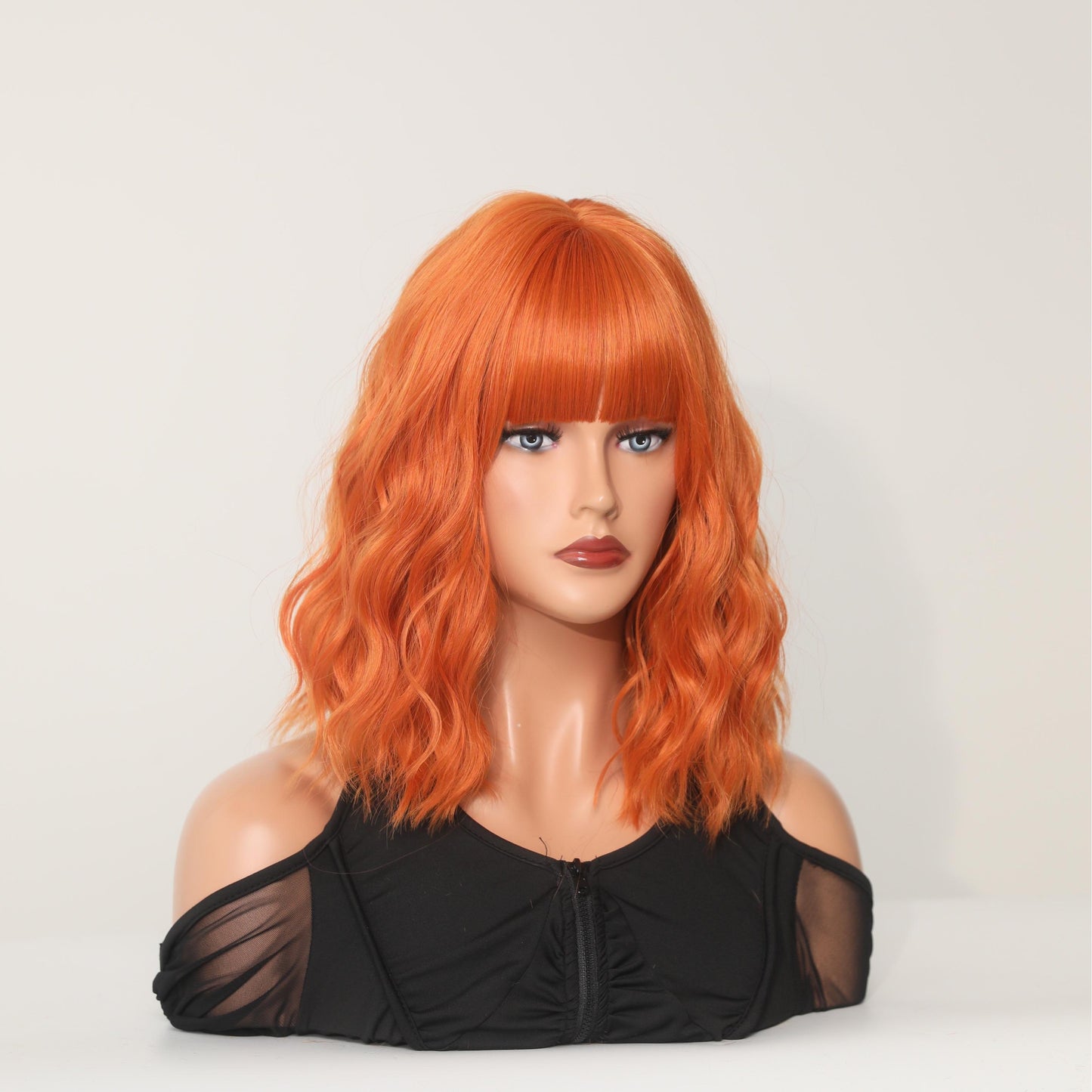 BERON【WA-XY1042-808】14inches Orange Wigs Short Curly Bob Wig with Bangs Wavy Hair Wigs Women's Synthetic Wigs Daily Party Use