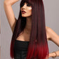 EUDORA【WA-XY9053】24inches Gradient Black Red Synthetic Machine-Made Wig Natural Straight  Machine Made Heat Resistant Fiber Hair Daily or Party