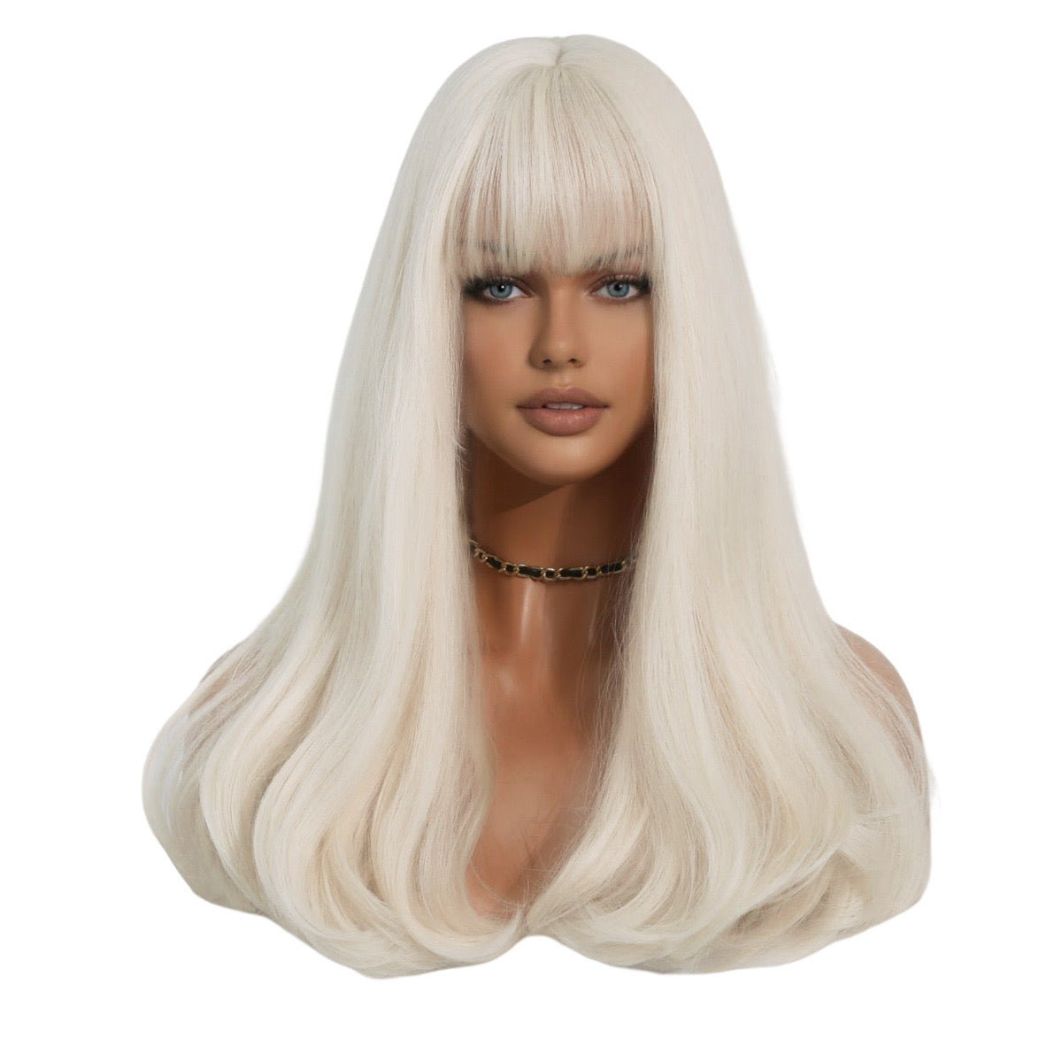 MEGAN【WA-XY8267】22inches Women's Long Curly Body Wavy Heat Resistant Blonde with bangs Wig Synthetic Full Hair Wig for Women Daily Party