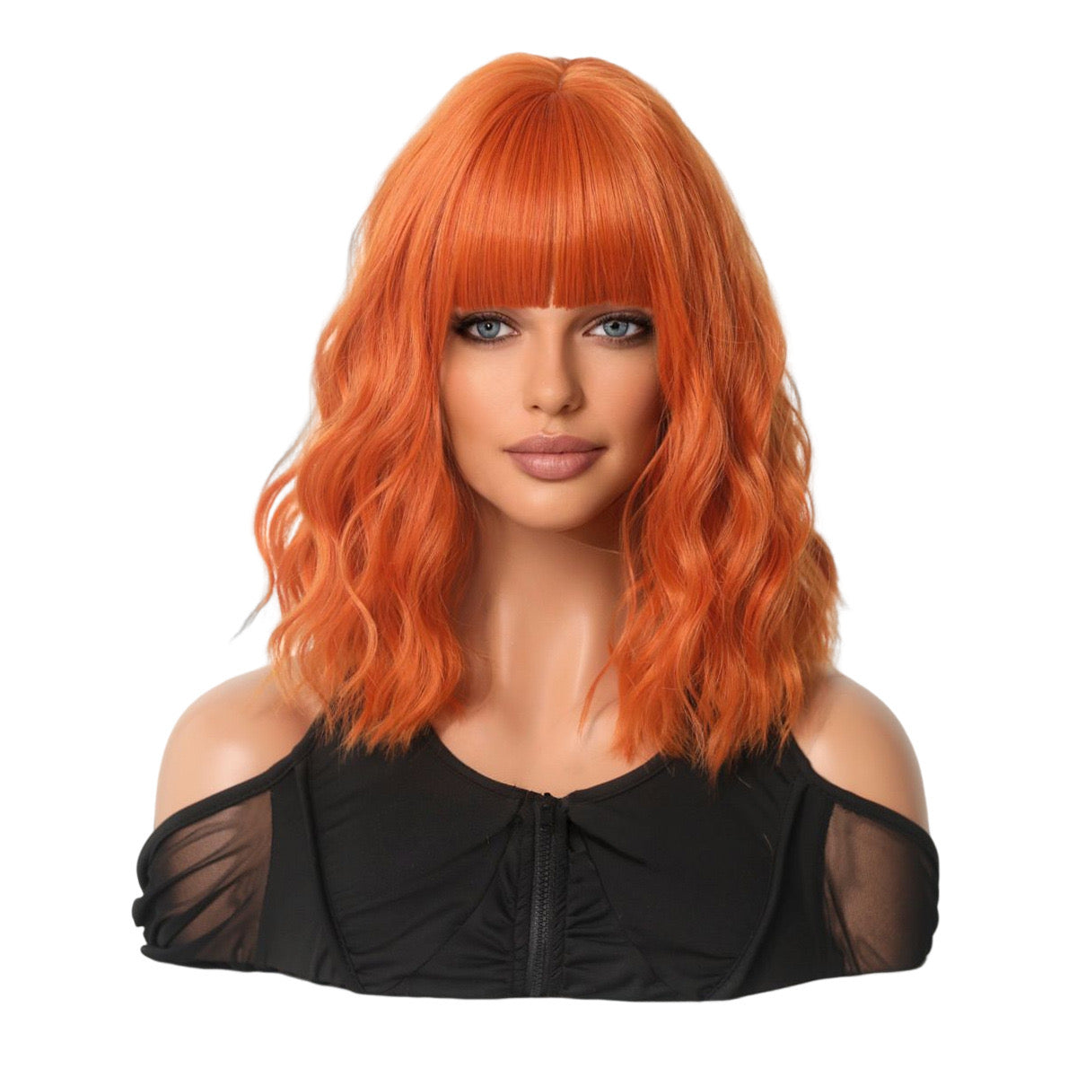 BERON【WA-XY1042-808】14inches Orange Wigs Short Curly Bob Wig with Bangs Wavy Hair Wigs Women's Synthetic Wigs Daily Party Use