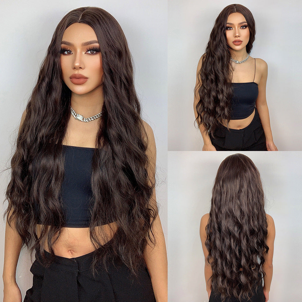 LILY【WA-SM5036】32inches Dark Brown Wigs for Women  Body Wave Synthetic Wigs with Middle Part  Heat Resistant Hair Wigs for Daily Party Use