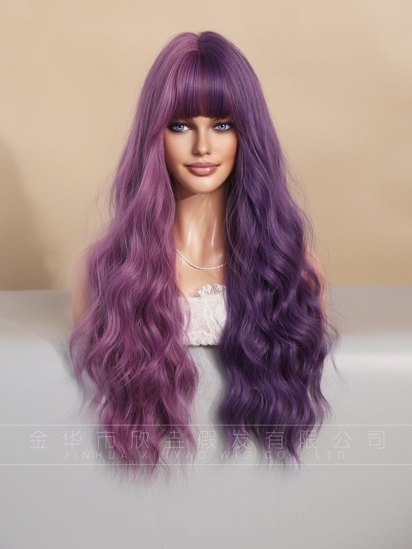 MARIA【WA-XY9064】26inches Purple Split color Synthetic Machine-Made Wig Natural Body Wave Machine Made Heat Resistant Fiber Hair for Woman