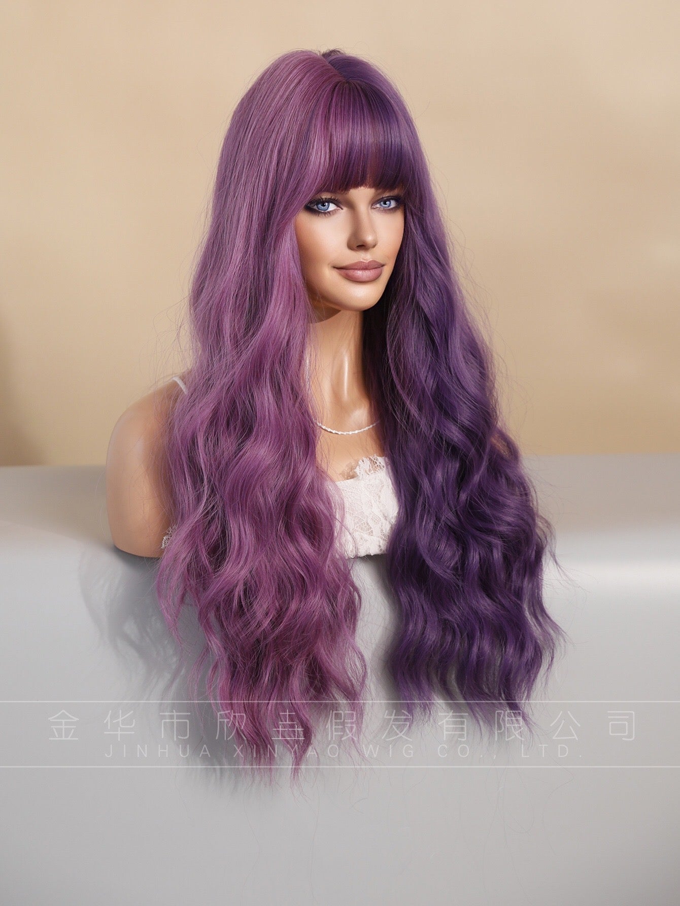 MARIA【WA-XY9064】26inches Purple Split color Synthetic Machine-Made Wig Natural Body Wave Machine Made Heat Resistant Fiber Hair for Woman