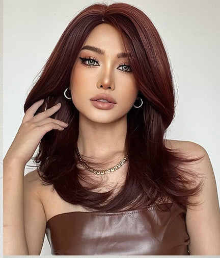 DORIS【WA-LALC1002-2】 Dark Red Highlight  Wolf Cut Wig 22 inch Synthetic Slight Curly Wigs for Women Daily or Party