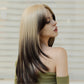 PORTIA【WA-XY9039】25inches Ombre Blonde Brown Wigs Synthetic High Temperature Resistant Straight with bangs  Wig Daily or Party