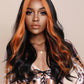 KAYLANI【WA-XY9066】22inches Long Wavy Wigs  Black Orange/Pink Highlight  Middle Part Body Wave Wig Party or Daily