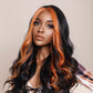 KAYLANI【WA-XY9066】22inches Long Wavy Wigs  Black Orange/Pink Highlight  Middle Part Body Wave Wig Party or Daily