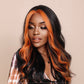 KAYLANI【WA-XY9066】22inches Long Wavy Wigs  Black Orange/Pink Highlight  Middle Part Body Wave Wig Party or Daily