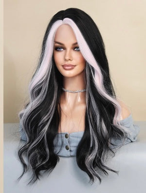 KAYLANI【WA-XY9066】22inches Long Wavy Wigs  Black Orange/Pink Highlight  Middle Part Body Wave Wig Party or Daily