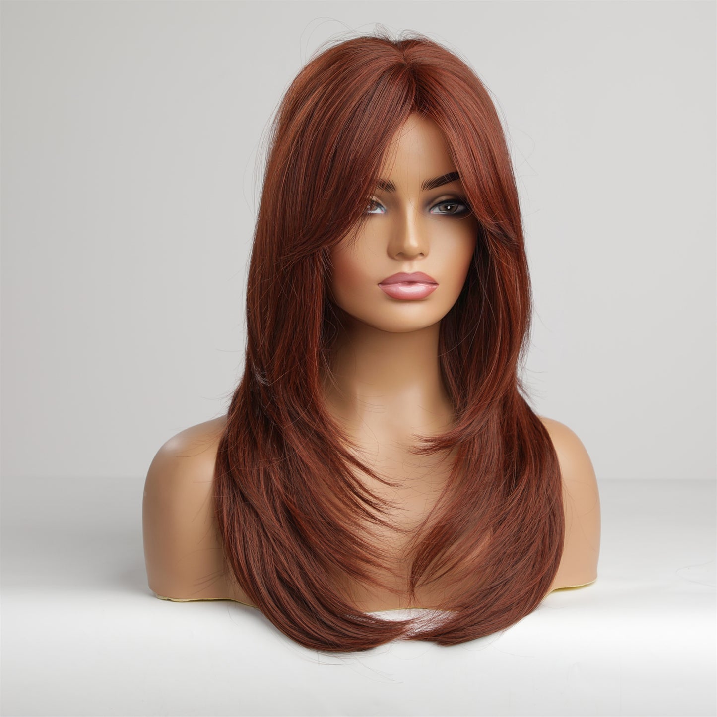 WRENLEY【WA-IC468-2】22 inches Straight with  end wave Wig for Women Reddish Brown Synthetic Glueless Trending Daily Party