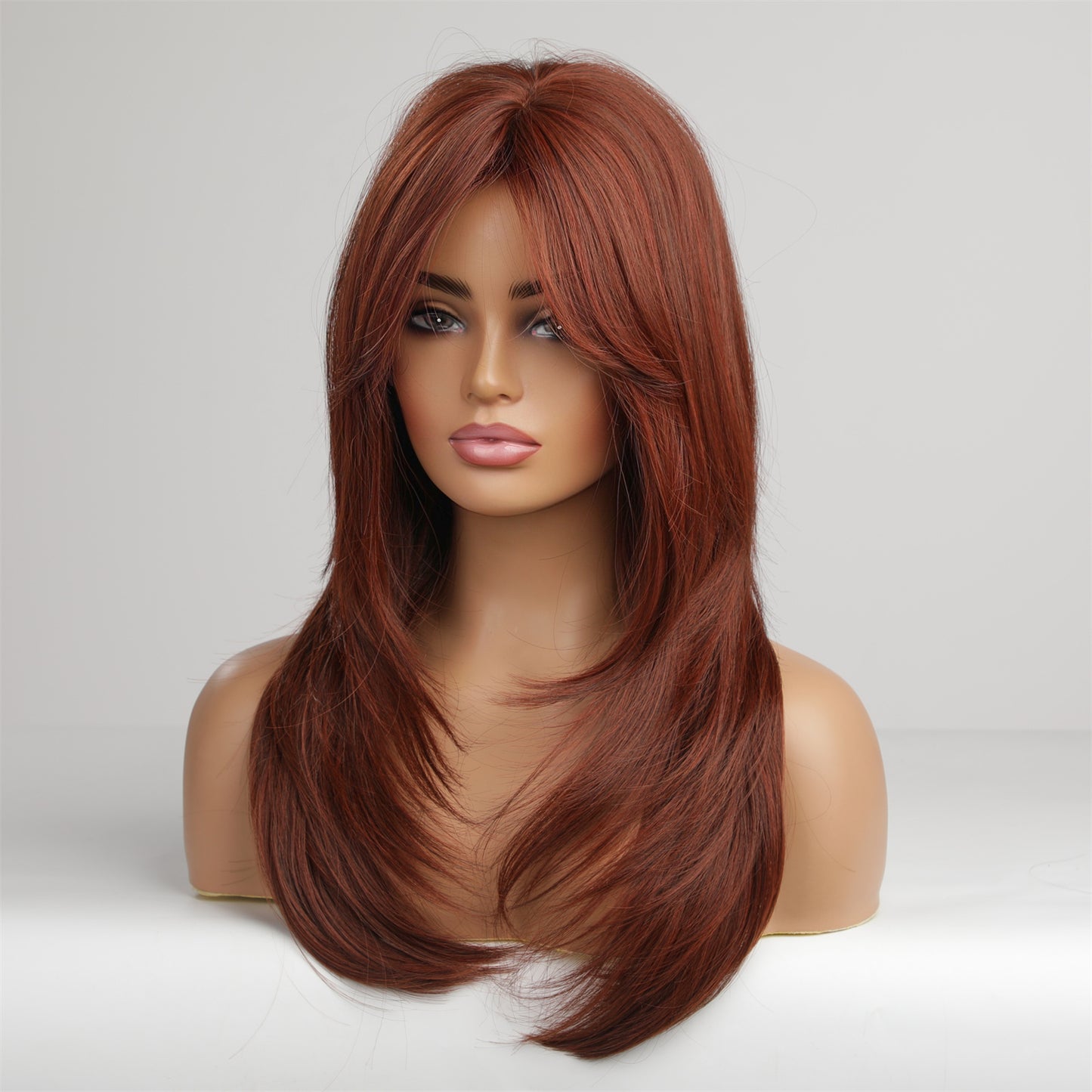 WRENLEY【WA-IC468-2】22 inches Straight with  end wave Wig for Women Reddish Brown Synthetic Glueless Trending Daily Party