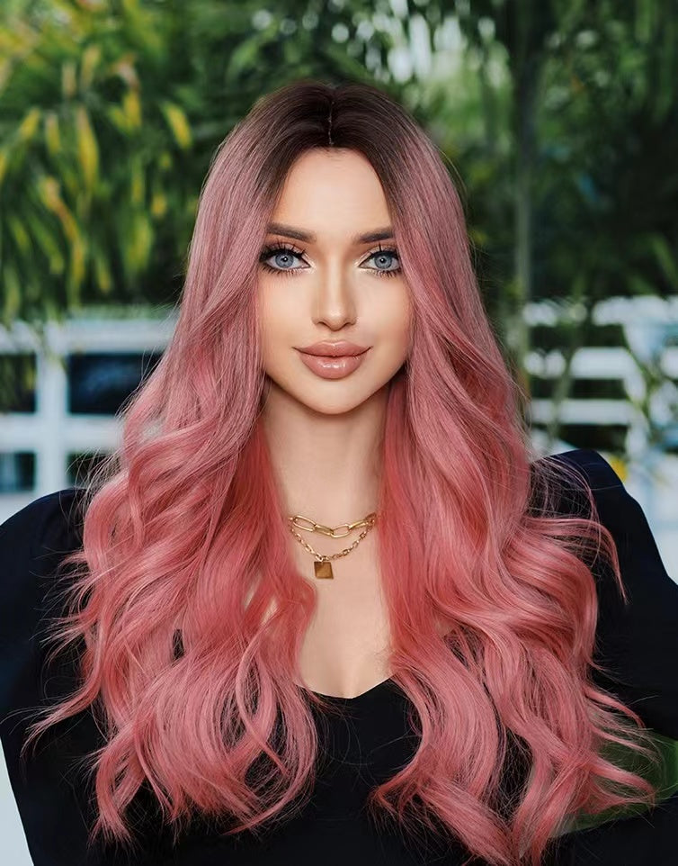 MAYLIN90【WA-XY9059】 26" Long Wavy Lace Wigs for Women, Pink,Long Loose Body Wave Wig Synthetic  for Daily Use or Party