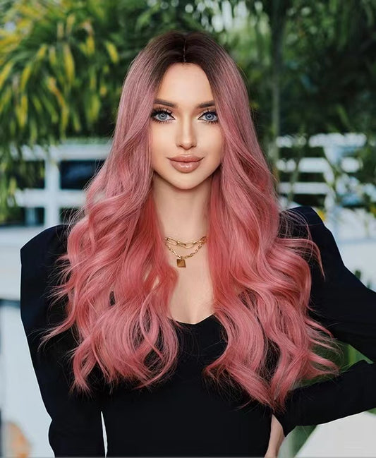 MAYLIN90【WA-XY9059】 26" Long Wavy Lace Wigs for Women, Pink,Long Loose Body Wave Wig Synthetic  for Daily Use or Party