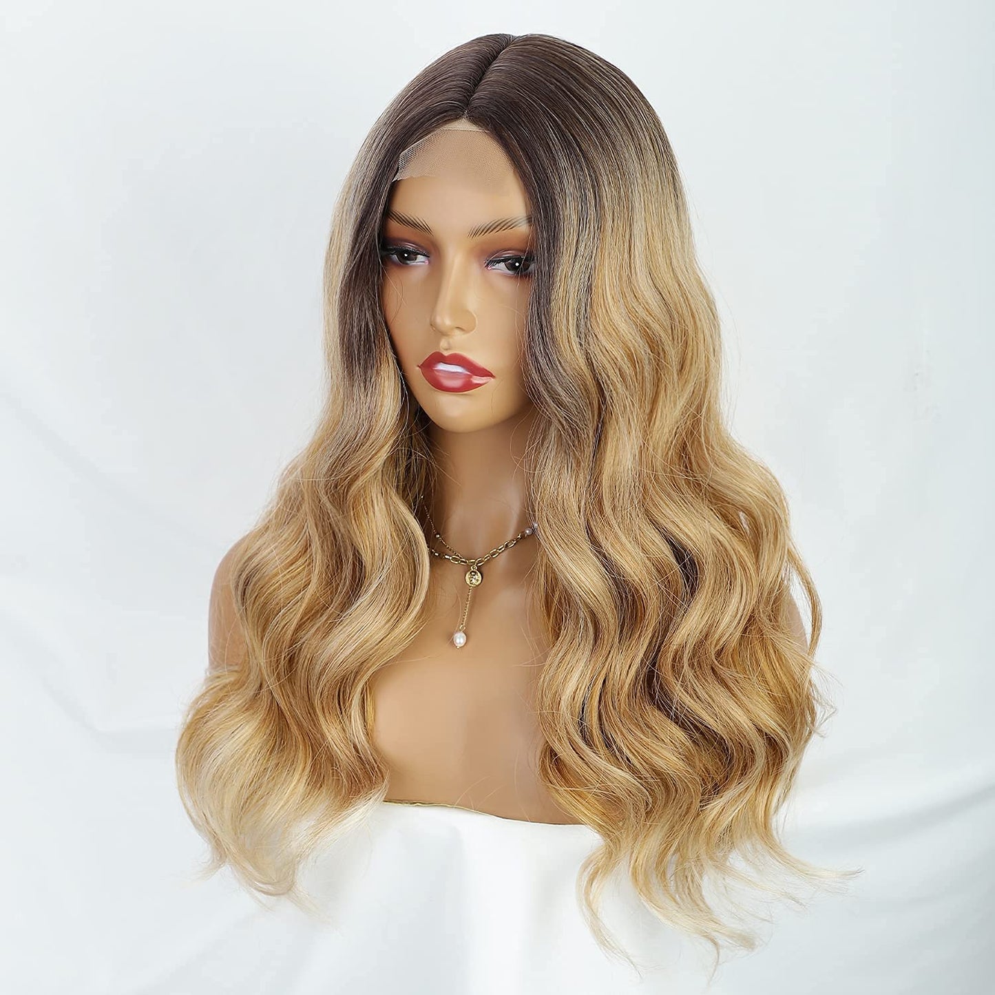 OMBRE【WA-NYL2311】24inches Mixed Blonde Wig Long Body Wavy Wigs for Women Synthetic Middle Part Wig Long Heat Resistant  for Daily & Party Use