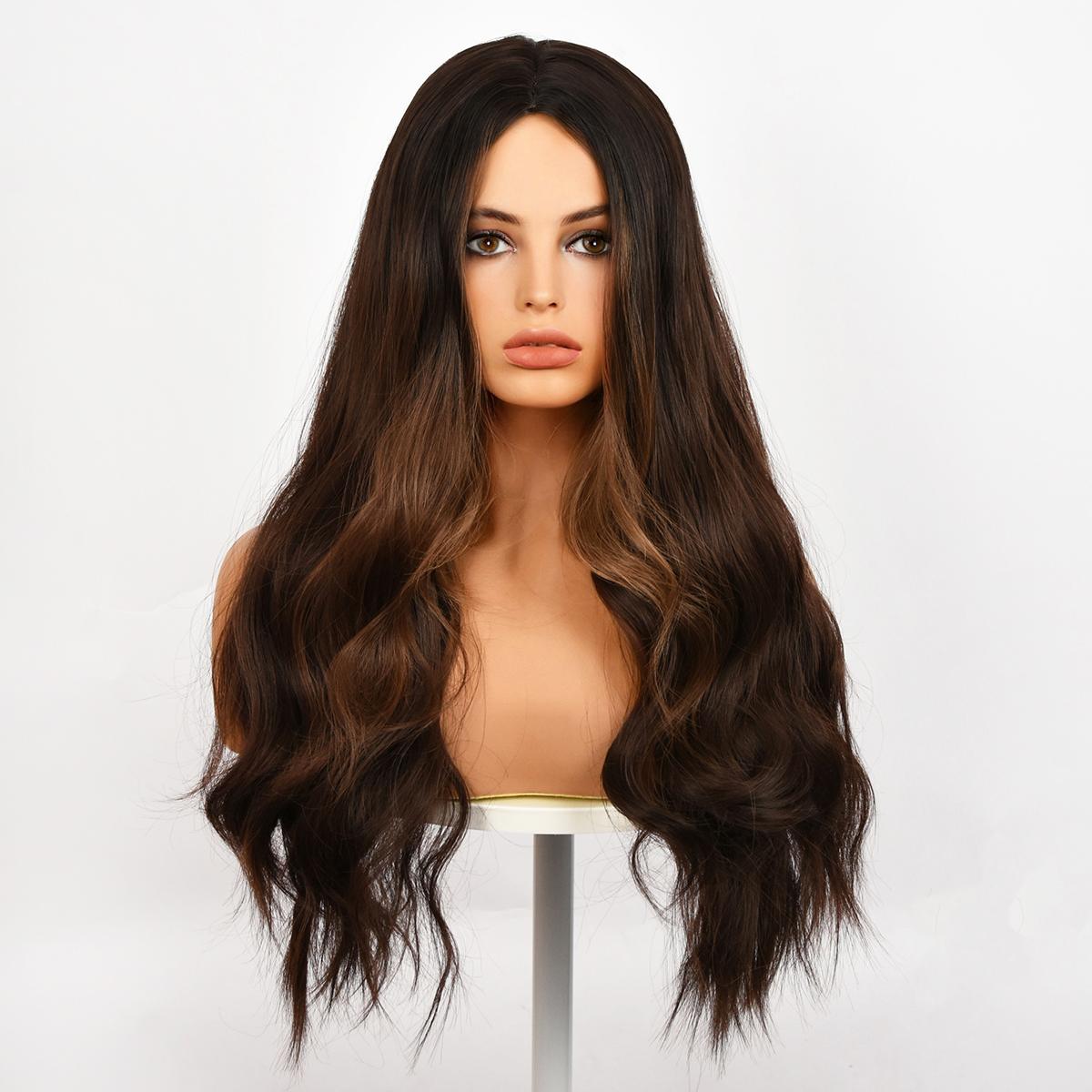 ANITA【WA-SM9345】28inches Blonde Brown Wigs for Women  Body Wave Synthetic Wigs with Middle Part  Heat Resistant Hair Wigs for Daily Party Use