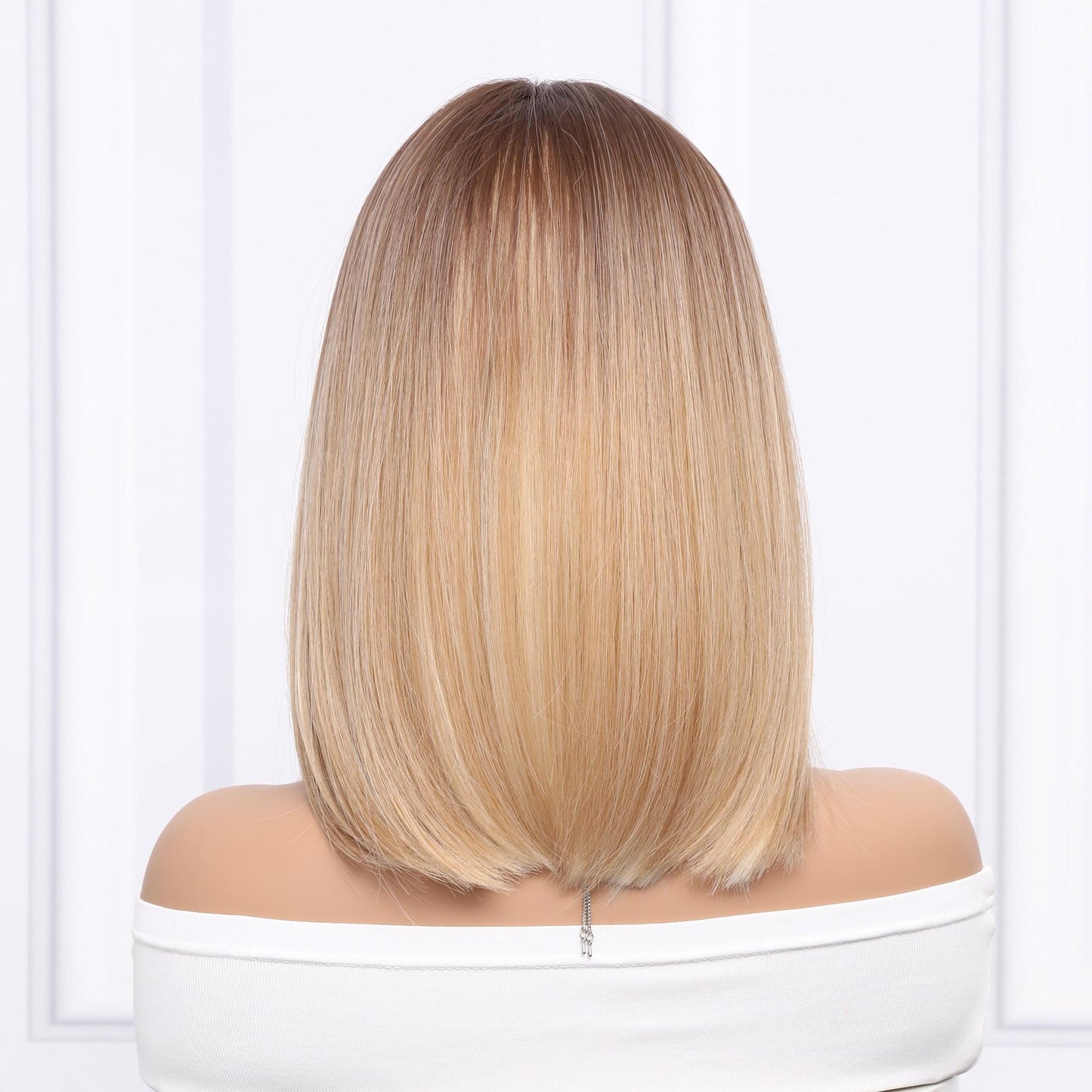 HANNA【WA-SM8037】16inches Straight BOB wigs White Gold Gradient wigs Mixed Brown and Blonde Color  Wigs for Women Highlight Synthetic Wig