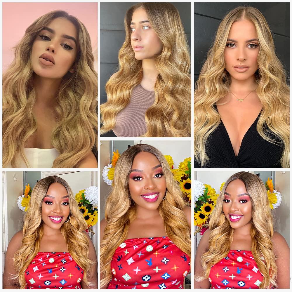 OMBRE【WA-NYL2311】24inches Mixed Blonde Wig Long Body Wavy Wigs for Women Synthetic Middle Part Wig Long Heat Resistant  for Daily & Party Use